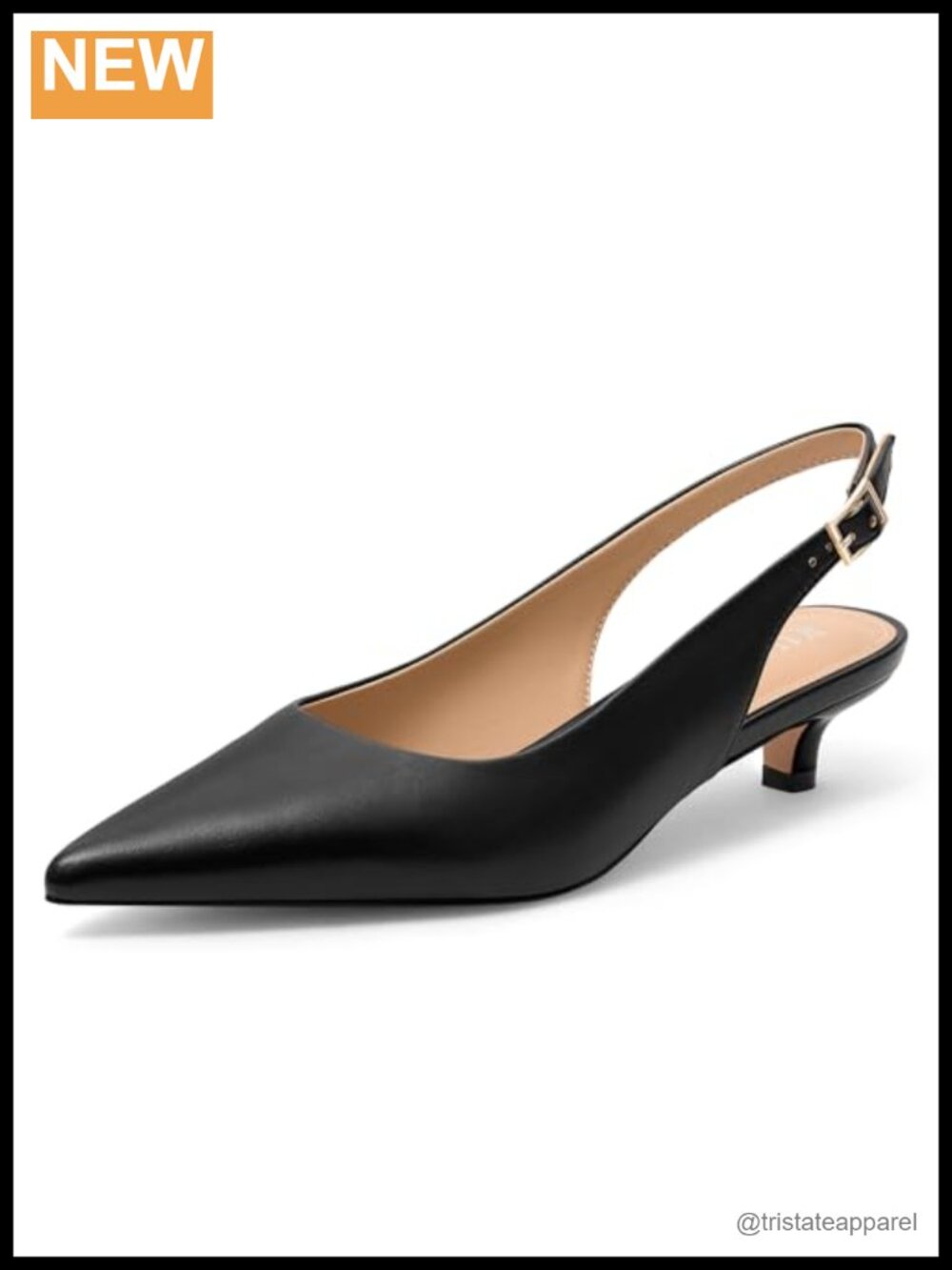Kitten Heels Slingback Pointed Toe Low Heel Dress Pumps Faux Leather